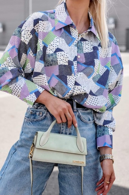 Oversizowa satynowa koszula SIMPLICITY niebieska