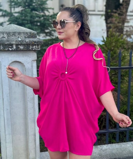 Zwiewna sukienka tunika oversize  ELENA fuksja