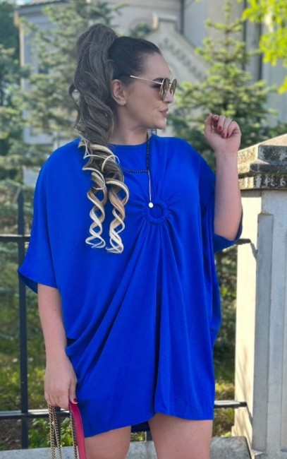 Zwiewna sukienka tunika oversize  ELENA niebieska