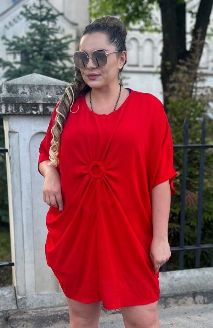Zwiewna sukienka tunika oversize  ELENA czerwona