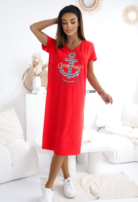 Bawełniana sukienka  KOTWICA czerwona