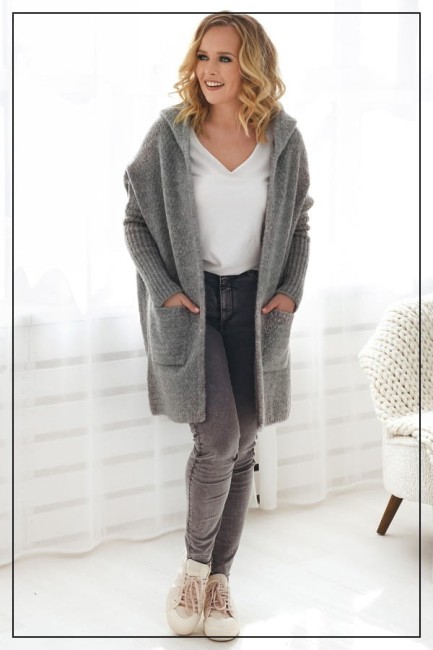 Oversizowy kardigan sweter z wełną CHILL LUXE  ciemny szary