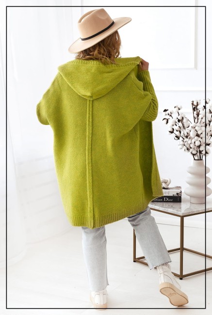 Oversizowy kardigan sweter z wełną EMMA limonka 