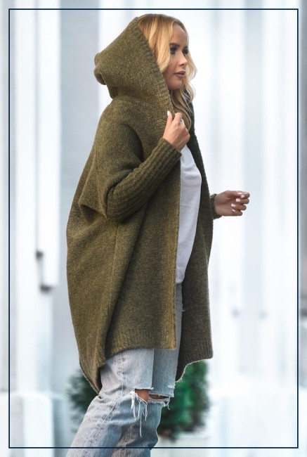 Oversizowy kardigan sweter z wełną EMMA  khaki