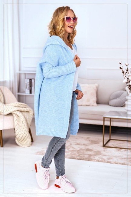 Oversizowy kardigan sweter z wełną EMMA błękit