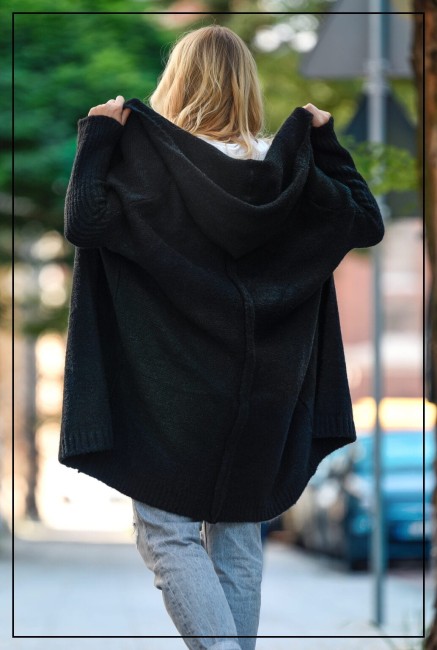 Oversizowy kardigan sweter  z wełną EMMA czarny 