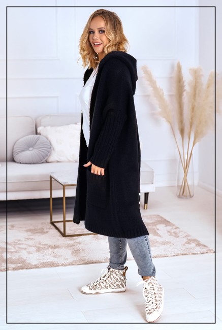 Oversizowy kardigan sweter z wełną SIMPLY  czarny