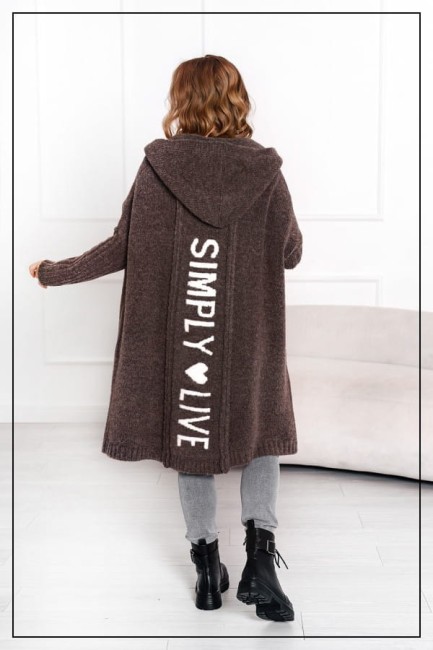 Oversizowy kardigan sweter z wełną SIMPLY brązowy