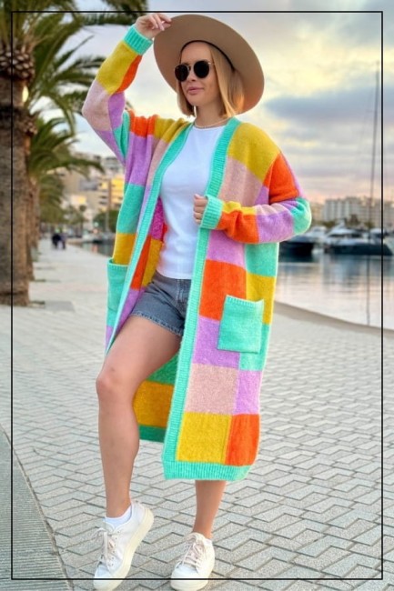 Oversizowy kardigan sweter z wełną CITY LIGHTS  seledynowy