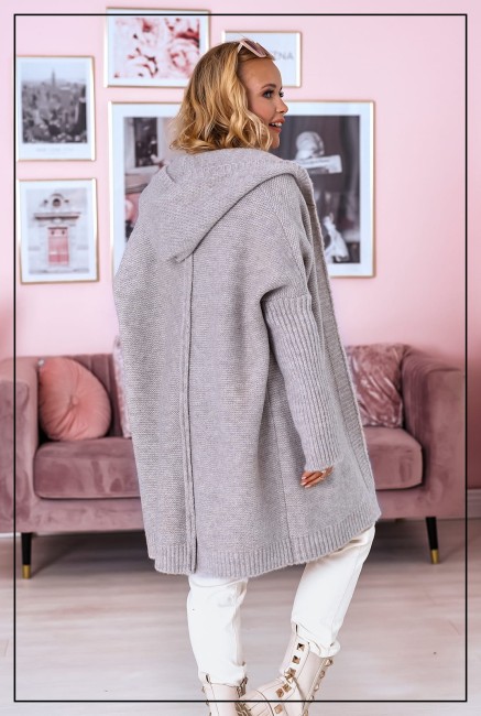 Oversizowy kardigan sweter z wełną EMMA  jasny beż