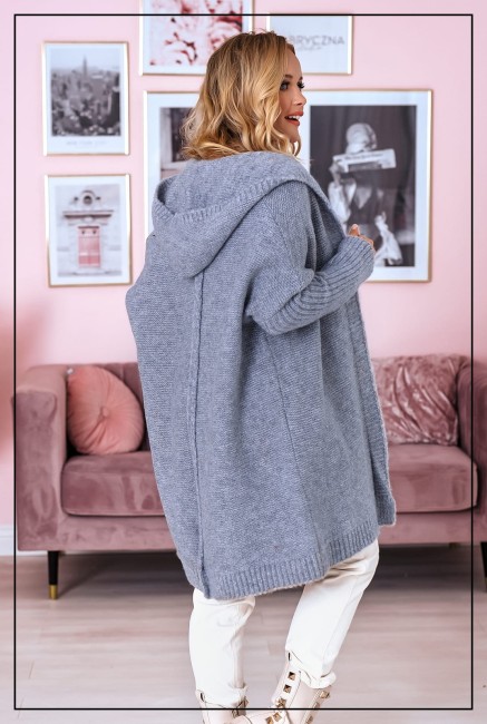 Oversizowy kardigan sweter z wełną EMMA ciemny szary 