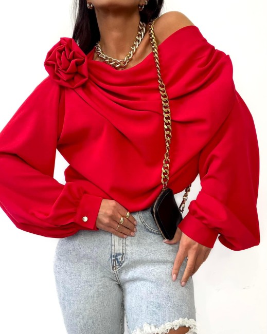 Polska bluzka oversize plus size BELLA ROSA czerwona