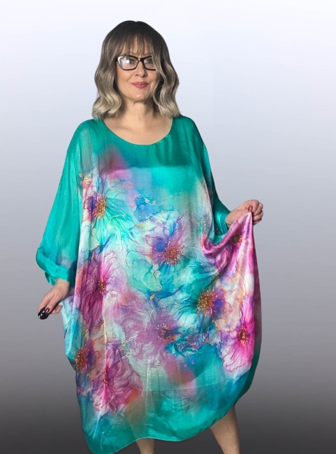 Jedwabna sukienka plus size  JEDWABIA turkusowa 