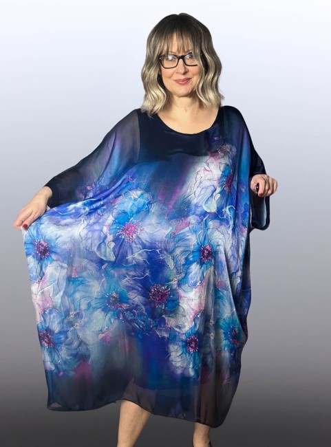 Jedwabna sukienka plus size  JEDWABIA granatowa
