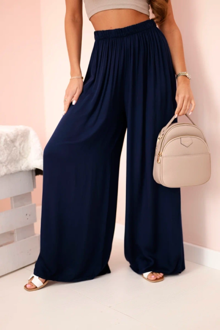 Zwiewne wiskozowe spodnie SZEPTANE granatowe