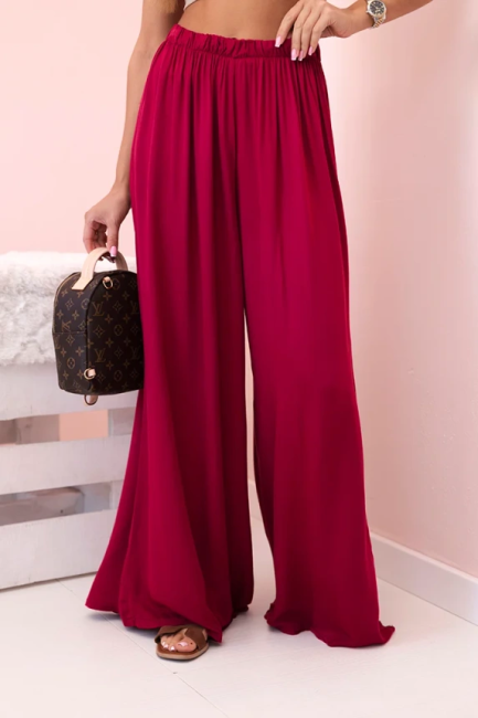 Zwiewne wiskozowe spodnie SZEPTANE bordowe