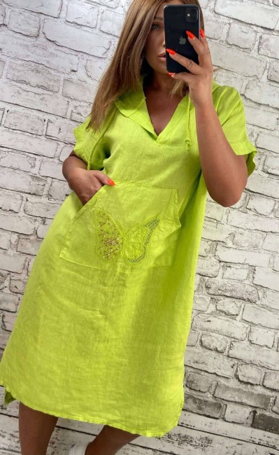 Lniana sukienka plus size DOTYK LNU limonka