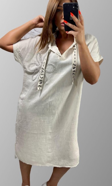 Lniana sukienka plus size ZAPACH LNU beżowa