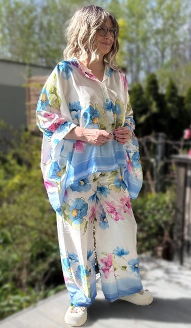 PREMIUM !  Komplet plus size LETNI ROMANS niebieski