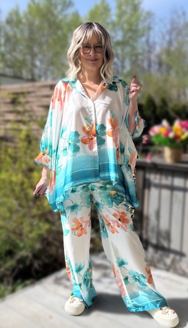 PREMIUM !  Komplet plus size LETNI ROMANS miętowy