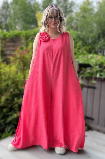 Kombinezon plus size LETNIA ROSA koralowy