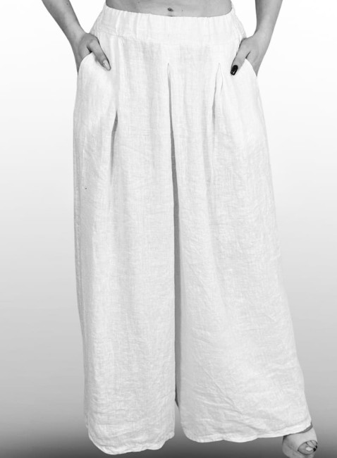 Szerokie spodnie plus size LNIANE LOWERKI białe