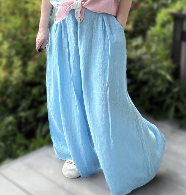 Szerokie spodnie plus size LNIANE LOWERKI niebieskie