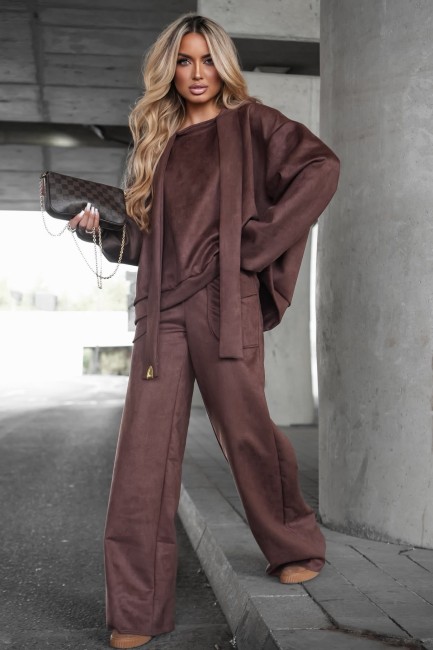 Komplet  zamszowy oversize MAESTRO brązowy