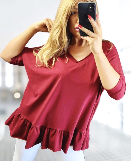 Bawełniana tunika plus size LUZKA bordowa
