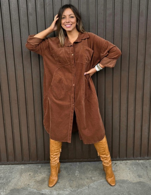 Bawełniana sukienka plus size SZTRUKSIARA brązowa