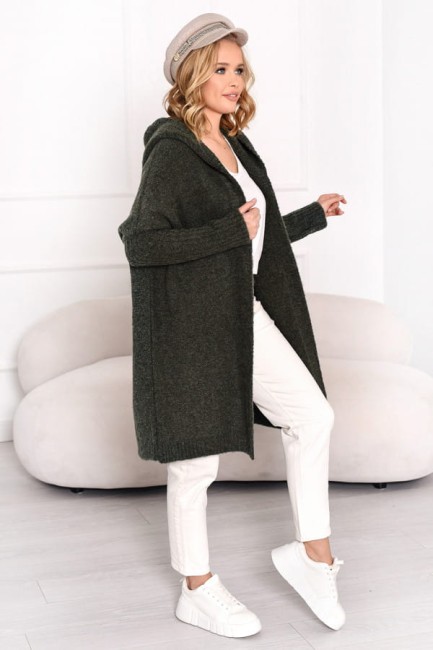 Oversizowy kardigan sweter z wełną EMMA oliwkowy