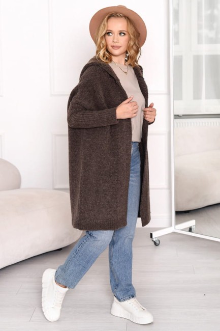 Oversizowy kardigan sweter z wełną EMMA brązowy 