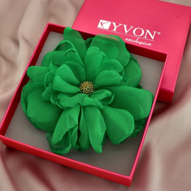 Jedwabna kwiatowa broszka i ozdoba do włosów zielona