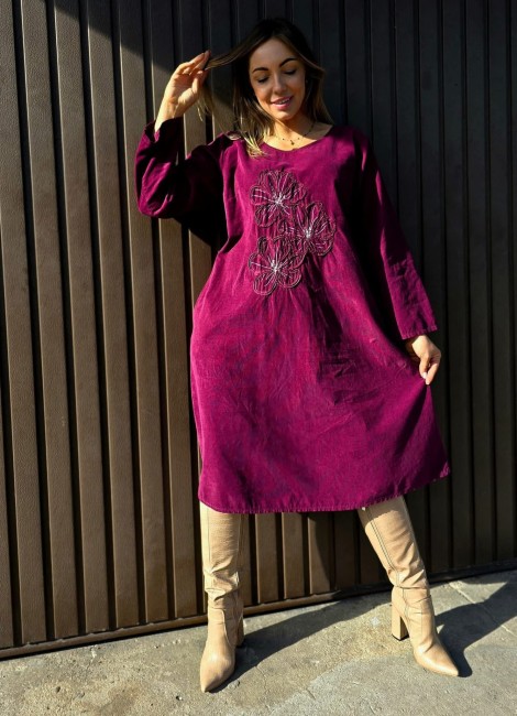 Bawełniana sukienka plus size SZTRUKSENA burgund