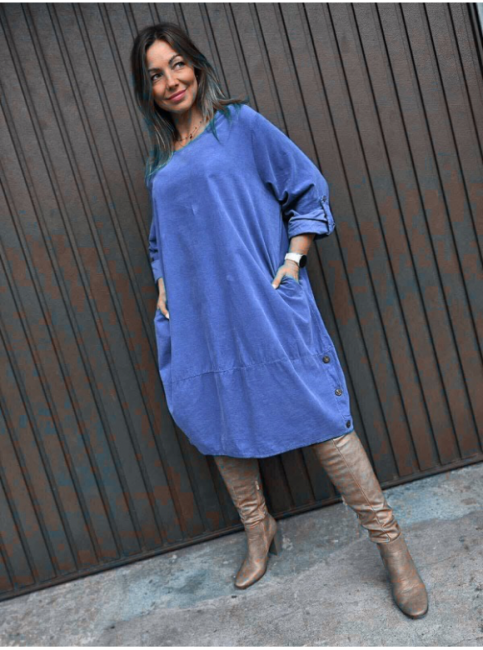 Bawełniana sukienka plus size SZTRUKSULA niebieska 