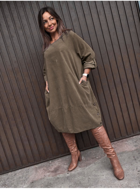 Bawełniana sukienka plus size SZTRUKSULA brązowa