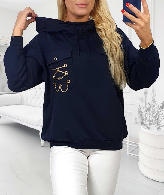 Bawełniana bluza plus size ZŁOTELLA granatowy