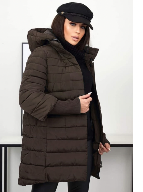 Ciepła kurtka plus size (42-52) ze sciągaczami DESIREE brązowa