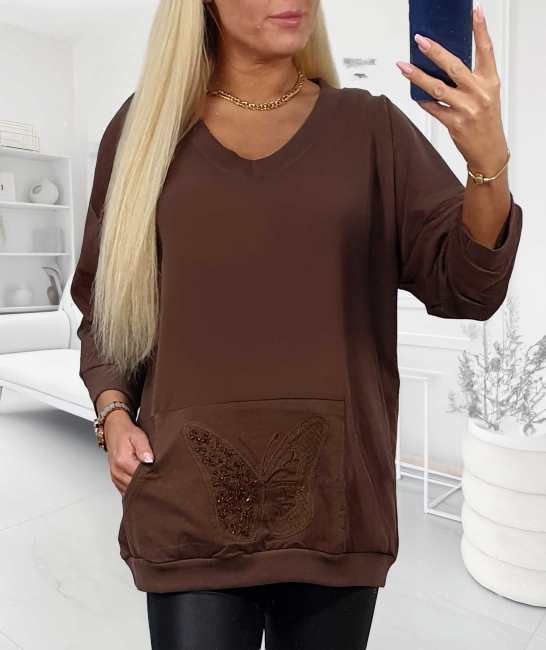 Bawełniana tunika plus size MOTYLOVE brązowa