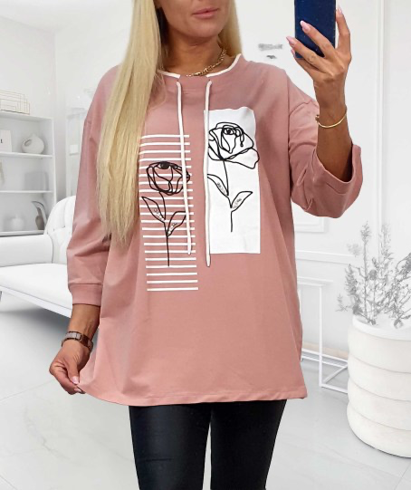 Bawełniana tunika plus size SOFT ROSE pudrowa
