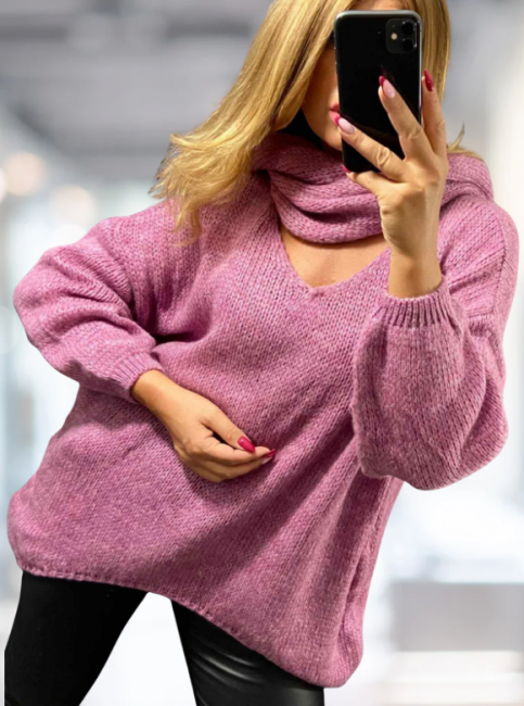 Sweter plus size z kominem WRZOSEŁKA