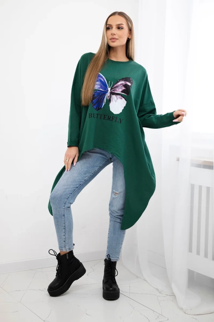 Bawełniana tunika plus size MOTYL zielona