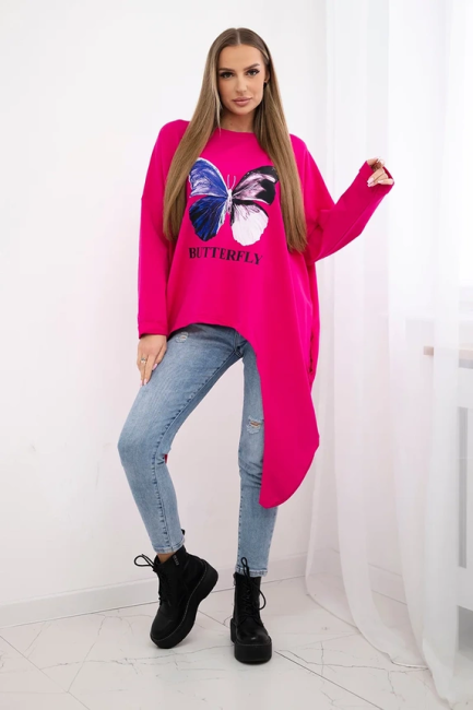 Bawełniana tunika plus size MOTYL fuksja