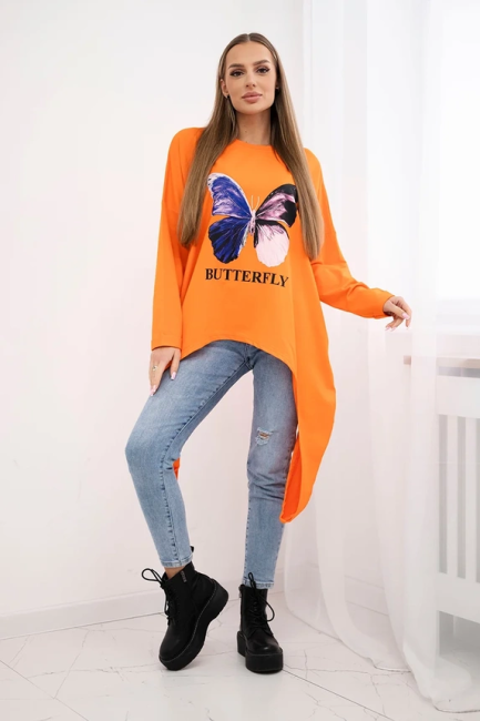 Bawełniana tunika plus size MOTYL pomarańczowa