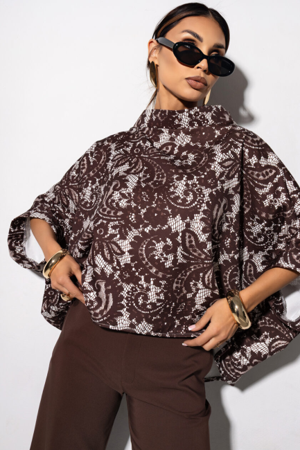 Tunika  oversize plus size  KIMONO KORONKA brązowa