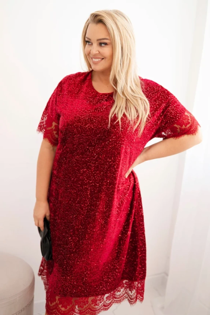 Cekinowa sukienka plus size SHINELLA czerwona