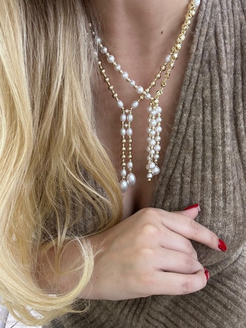 Naszyjnik premium złoto perłowy