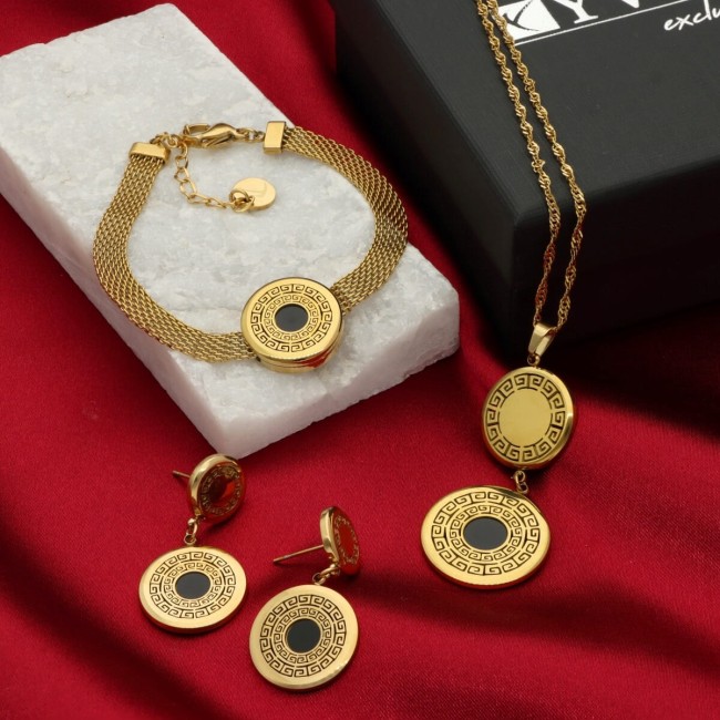 Złoty komplet bransoletka i naszyjnik z medalionami