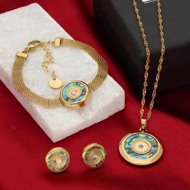  Złoty komplet naszyjnik i bransoletka z muszlą ABALONE