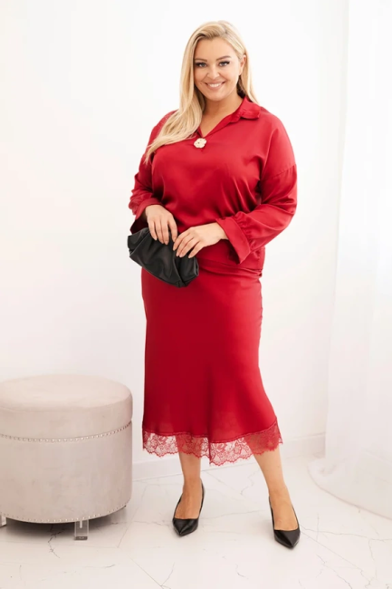 Satynowy komplet plus size ROMANTYCZKA bordowy
